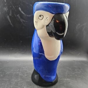 Hand Painted Blue Parrot Ceramic Tiki Tall Tumbler